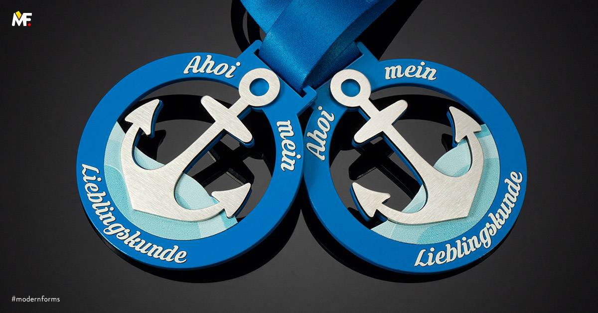 Medaillen Sport Wassersport Blau Durchbrochen Edelstahl Einseitig Premium Stahl 