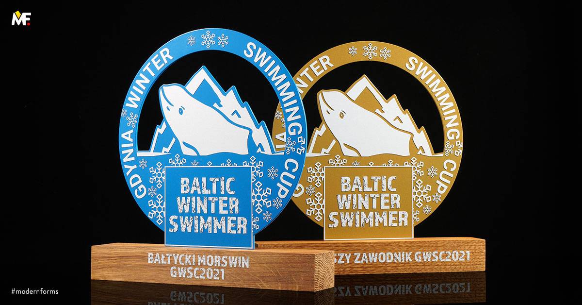 Trophäen Sport Schwimmen Blau Durchbrochen Gold Holz Stahl Standard 