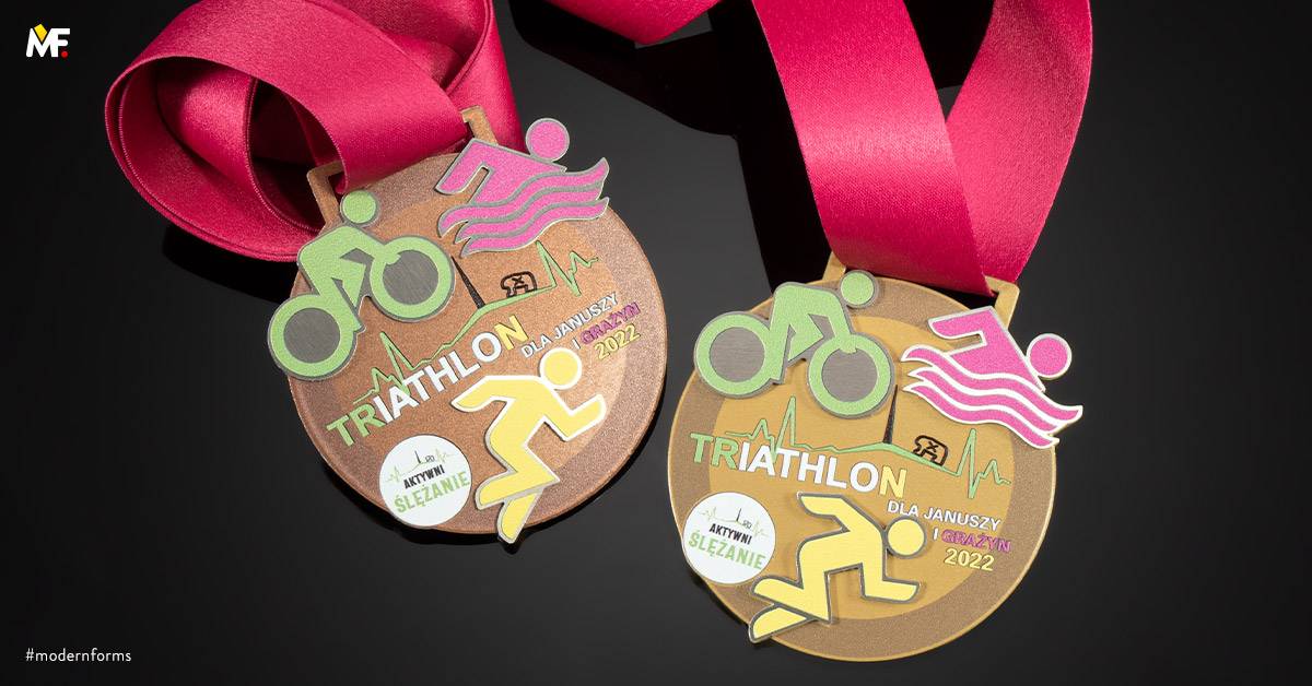 Medaillen Sport Triathlon Braun Edelstahl Gold Premium Silber Stahl 