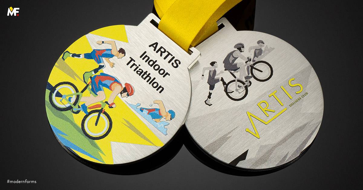 Medaillen Sport Triathlon Edelstahl Multilateral Premium Silber Standard 